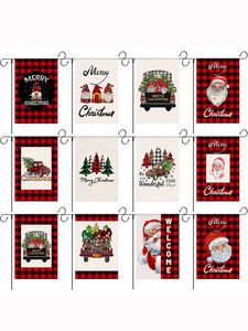 Bandera de jardín de Navidad de doble cara Santa Claus Gnome Buffalo Plaid vacaciones de invierno patio decoración al aire libre KDJK2209