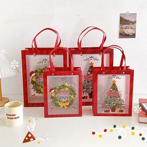 Bolsa de regalo de Navidad, bolsa de asas helada de plástico PP, papel de regalo de Nochebuena con bolsa de regalo de mano