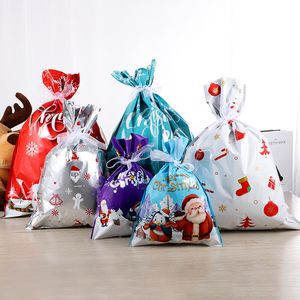 Bolsas de regalo de Navidad Bolsas de embalaje de Papá Noel Decoraciones felices para Año Nuevo Bolsas de embalaje Bolsa de envoltura de cuerda de plástico Festival de Navidad Azúcar de caramelo