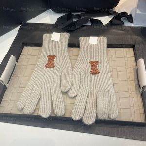 Guantes tejidos de diseñador para regalo de Navidad para mujer, elegantes guantes suaves y cálidos de invierno, guantes con cinco dedos