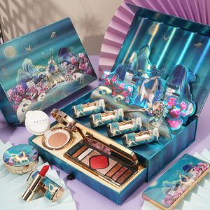 Chinese-Inspired Makeup Set with Carved Lipstick, Embossed Eyeshadow & Moisturizing Air Cushion - Elegant Cosmetic Kit for Women