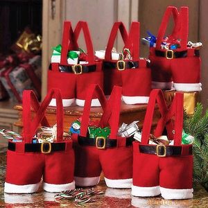 Cadeau de Noël Père Noël pantalon style sac cadeau de bonbons de Noël Sac de Noël Cadeau Sac d'emballage de sucre de Noël Sacs en flanelle 50pcs