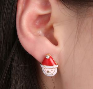 Regalos de Navidad Pendientes de botón Moda coreana Fina Aleación de diamante antiguo Esmalte Sombrero rojo Pendientes Goteo 15 mm 5 g