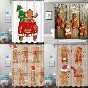 Cortina de ducha de hombre de jengibre de Navidad, impermeable, tema navideño, tela de poliéster para baño, decoración de baño