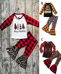 Ensembles de vêtements de noël Halloween pour enfants, imprimé citrouille, haut à manches longues, pantalon léopard à carreaux, 2 pièces, tenues pour nourrissons M27173862668