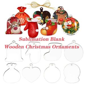 Christmas Hardboard Ornements en bois blancs sublimation ornement décorations suspendues disques en bois blancs avec trous pour festivals décoration d'artisanat bricolage 1007