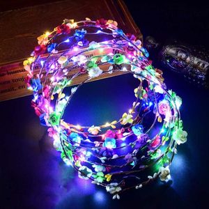 Diademas LED intermitentes para vacaciones de Navidad, diademas con corona de flores brillantes, guirnalda para fiesta de cumpleaños