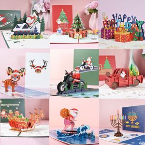 Tarjeta de invitación de Navidad 3D Navidad Creativo Pop Up Saludo Dibujos animados lindo Papá Noel Tarjetas Postal de regalo