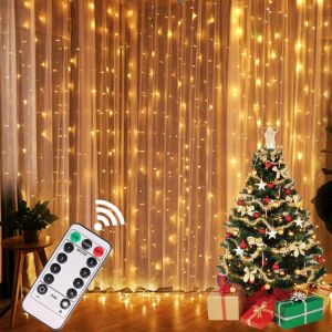 Luces navideñas, cortina, guirnalda, suministros para fiestas, luces de alambre de cobre con Control remoto USB para el hogar, adornos navideños, regalos, decoración de Año Nuevo de Navidad