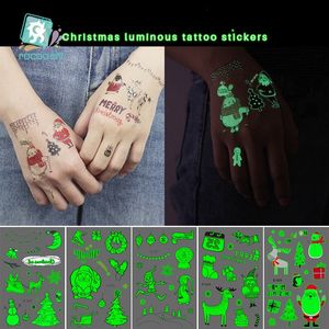 Tatuaje luminoso de Navidad para niños Tatuajes falsos que brillan en la oscuridad Pegatinas de tatuaje temporal a prueba de agua Decoraciones de Navidad