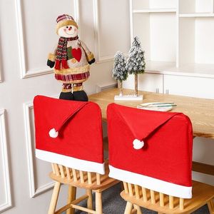 Funda navideña para silla no tejida, gorro de Papá Noel, fundas para sillas de comedor, decoración trasera de silla roja de Navidad para el hogar