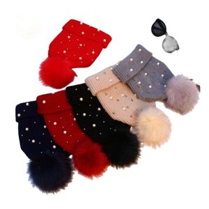 Noël vieilles filles tricot chapeau enfants rivet perles perlé bonnet chapeau enfants gros pompon bonnet hiver femmes épaissir bonnets chauds tricotés J1340