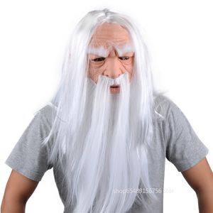 Máscara de Cosplay de bruja de barba blanca larga para hombre viejo de Navidad, disfraz de látex para adultos y mujeres, accesorios para regalo de fiesta de Carnaval y Halloween