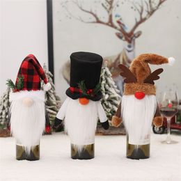 Fournitures de fête de Noël Chapeaux de Noël mignons Chapeau d'élan Chapeau sans visage Vieil homme Couverture de bouteille de vin Cadeaux de Noël Table Décor à la maison 6 2 mg D3