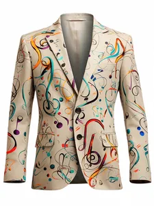 Patrón de Navidad Chaqueta Instrumentos musicales Chaqueta Busin clásica Vintage Busin LG Manga Blazer Casual al aire libre m0Di #