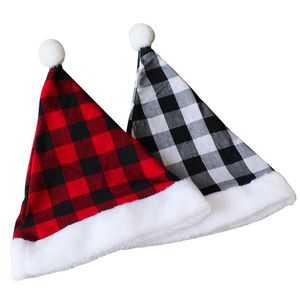 Sombreros de cuadros navideños Tela de tela Sombrero de vacaciones a cuadros rojo / negro de Santa Buffalo para Navidad Año Nuevo