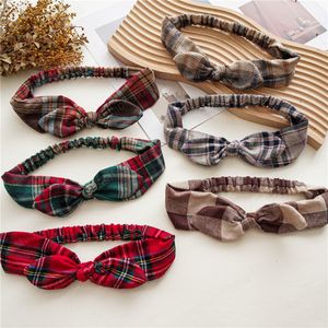 Bandeau à carreaux de noël pour femmes, mode, oreilles de lapin, nœud pour cheveux, large nœud papillon, lavage du visage, couvre-chef, accessoires pour cheveux