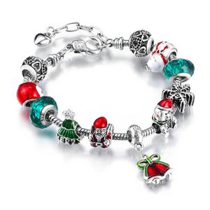 Noël Santa Bell Bracelets porte-bonheur brins bijoux à bricoler soi-même faisant vert arbre de noël couleur argent alliage cristal perle Bracelet