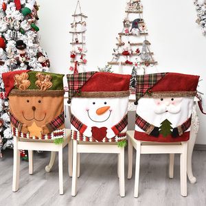 Funda navideña para silla de Papá Noel, fundas traseras de sillas de muñeco de nieve, sombrero rojo, decoración del hogar, decoración navideña