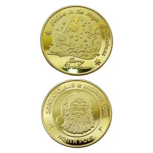Cadeau de Noël Père Noël Pièce de collection en métal plaqué or Souvenir Souhaitant Coin Pôle Nord FY3608 0811