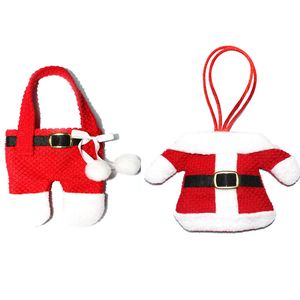 Ensemble de costume de Père Noël fait à la main Mini vêtements Pantalon en forme de Noël Père Noël Couverts Costume Argenterie Porte-couteaux Folks Poches