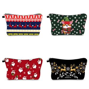 Éléments de la série de Noël nouveaux sacs à cosmétiques imprimés pochette femme multi-usages fermeture éclair en polyester étuis de rangement de voyage cadeau de grande capacité