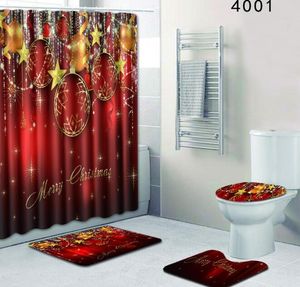 Juego de cortinas de ducha navideñas con tapete, cubierta de asiento, cortina de baño impermeable de poliéster antideslizante