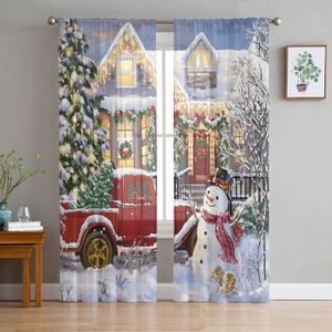 Christmas Snowman Christmas Tree Tamin Tulle Curtains de cuisine Curtain Curtain transparent voile rideaux de Noël pour le salon