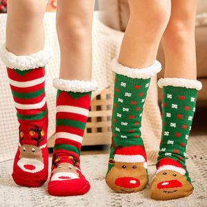 Calcetines de Navidad Mujeres de dibujos animados Calcetines de piso antideslizantes Cálido Otoño e invierno Engrosamiento Plus Terciopelo Zapatillas de casa Calcetín Decoraciones LLB12355