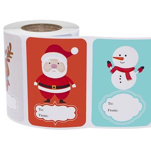 Etiqueta engomada de Navidad envoltura de regalos estampado de dibujos animados muñeco de nieve alce 250/rollo pegatinas de regalo de cumpleaños etiquetas de mensajes