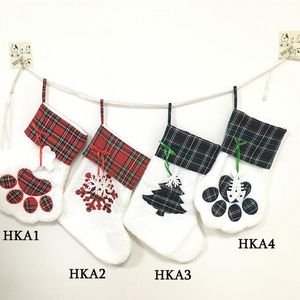 Bas de Noël Pet Dog Plaid Paw Santa Chaussettes Bonbons Chaussettes Sacs Festival Cadeau Sac Décor C0823