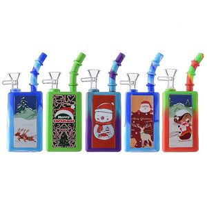 Botella de bebida de estilo navideño Silicona Bong Hookahs 7 pulgadas Mini plataformas petroleras pequeñas Bongs de vidrio de Navidad 14 mm Tubos de agua conjuntos Dab Rig con tazón