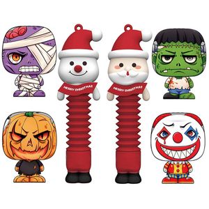 Jouet de noël poupée de dessin animé Halloween avec Tubes Pop légers jouets sensoriels anti-Stress rétractable anti-stress Fidget jouet à presser