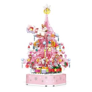 Fournitures de jouets de Noël Arbre de Noël rose exquis avec blocs de puzzle en cristal Cadeau parfait pour garçons filles Décor de vacances avec de belles lumières 231130
