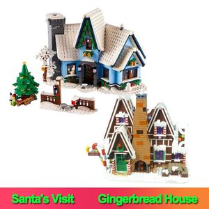 Fournitures de jouets de Noël en stock compatibles 10293 10267 Visite du Père Noël Maison en pain d'épice Blocs de construction Ensemble Briques DIY Moc Affichage Jouets cadeaux de Noël 231129