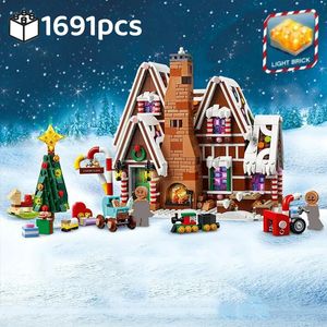 Fournitures de jouets de noël, paysage de maison en pain d'épices du père noël avec blocs de construction légers, briques MOC 10267, Village d'hiver, cadeau d'assemblage pour enfants 231128