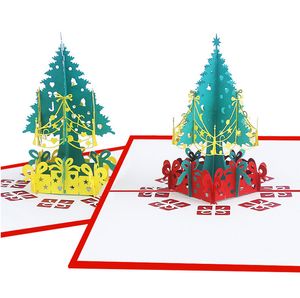 Árbol de Navidad 3D Pop Up Tarjetas de felicitación Árboles rojos dorados Feliz Navidad Tarjetas navideñas hechas a mano