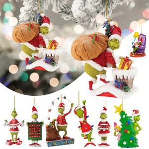 Adornos para árbol de Navidad, decoración navideña, colgante de árbol, lindo colgante acrílico, monstruo verde, decoración navideña para el hogar, fiesta navideña