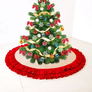 Ornement de décoration de jupe d'arbre de Noël avec dentelle rides toile de lin toile de jute décor à la maison de noël 2 couleurs