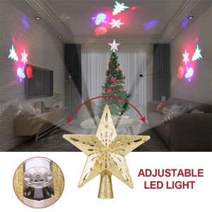 Arbre de Noël Top Light Star Shape Réglable LED Tempête de neige Bonhomme de neige Stripe RGB Projecteur Lumières Décoration de Noël EU PLUG 201006