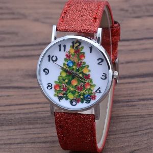 Tree de Noël Montres féminines de quartz sur-bracelet Collight Color Color Watchs en cuir mignon mecs de dames mono