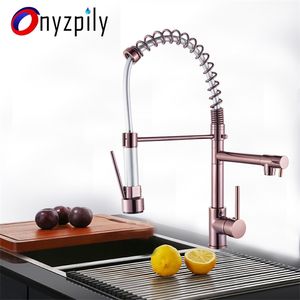 Chrome Spring Kitchen Faucet Pull Down Dual Spouts 360 Giratorio Handheld Shower Kitchen Mixer Crane Cold 2 Outlet Spring Taps 211108