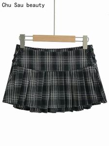 Chu Sau Beauty 2024 Fashion Women Style Preppy Plaid Impreso Mini Falda Sweet Sweet Low Wists Sexy Super Short Skirts 240328