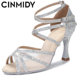 CINMIDY Zapatos de baile latino Mujeres Rumba Samba Fiesta de baile Damas Tacones de baile Sandalias sexy negras Boda dorada 220721