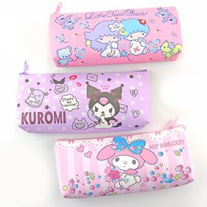 Cinnamoroll Kuromi Melody estuche para lápices Pu impermeable bolso para bolígrafos de dibujos animados regalos de apertura para guardería juguetes para niños