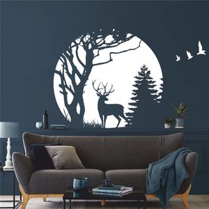 Cercle forêt cerf pin arbre Sticker mural bébé pépinière enfants chambre Jungle forêt Animal mur décalcomanie salle de jeux vinyle décor à la maison