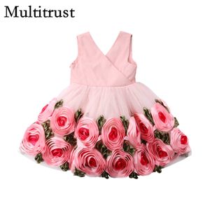 Citgeett rosa dulce floral recién nacido niños bebé niña princesa fiesta bowknot moda verano desfile vestido ropa Q0716