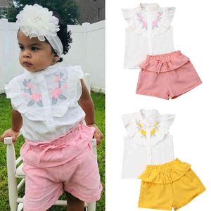 Citgeett été beaux enfants bébé fille fête fleurs hauts sans manche chemise rose pantalon court Legging tenues ensemble J220711