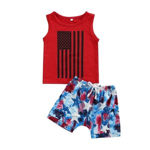 Citgeett Summer Independence Day Infant Baby Boys Vêtements Ensembles 2pcs Sans manches Gilet rayé Tops Star Tie Dye Shorts Set 220620