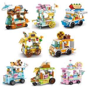 City Street Shop voiture s Blocs de Construction Compatible Mini Briques Classiques Crème Glacée Fast Food Store Enfants Creative Jouets Enfants Cadeaux 220715